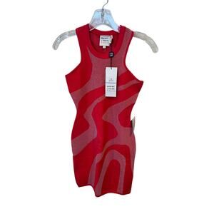 Herve Leger Paris Red White Abstract Swirl Racerback Bodycon Mini Dress XS NWT